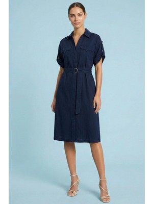 Guitar Cepli Mavi Dokuma Elbise