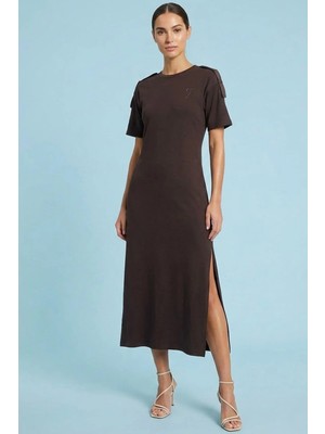 Guitar Oversize Kahverengi Örme Elbise