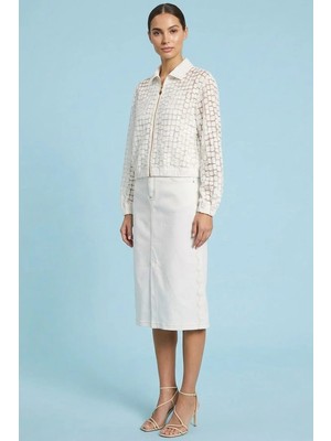 Guitar Bomber Beyaz Devore Ceket