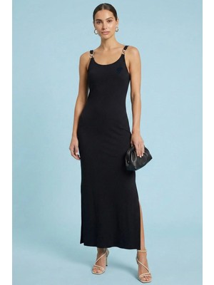 Guitar Maxi Siyah Kaşkorse Elbise