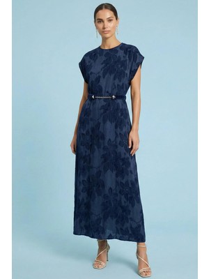 Guitar Bilekte Boy Lacivert Jakarlı Elbise