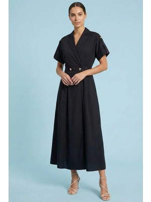 Guitar Midi Siyah Poplin Elbise