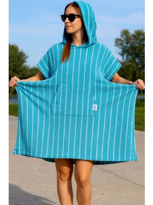 Tekstil Stokları Kapüşonlu Cepli Battal Beden %100 Pamuk Unisex Panço (100 BOY-100EN)