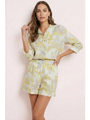 Guitar Oversize Ekru Keten Gömlek