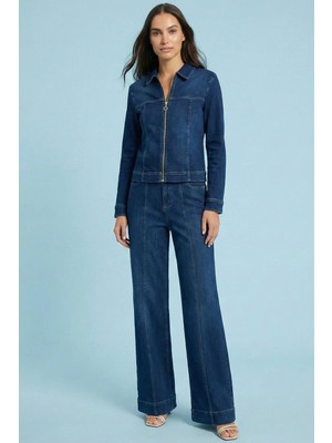 Guitar Yandan Cepli Geniş Paça Mavi Jean Pantolon