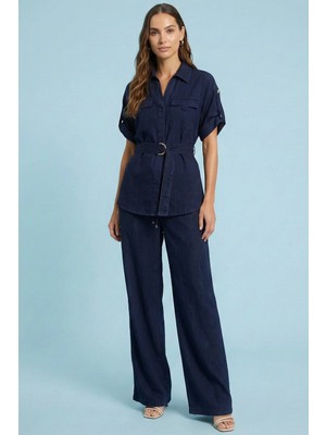 Guitar Yandan Cepli Mavi Dokuma Pantolon