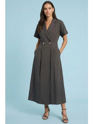 Guitar Midi Antrasit Poplin Elbise