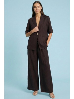 Guitar Oversize Kahverengi Keten Pantolon