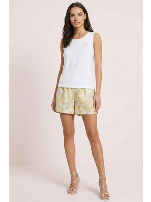 Guitar Düz Kesim Beyaz Penye T-Shirt