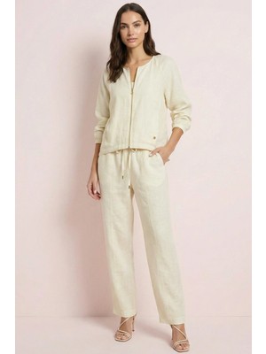 Guitar Yandan Cepli Bej Keten Pantolon