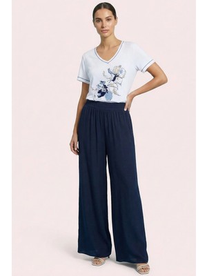 Guitar Yandan Cepli Lacivert Saten Pantolon