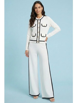 Guitar Yüksek Bel Beyaz Triko Pantolon