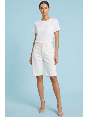 Guitar Yandan Cepli Beyaz Jean Şort