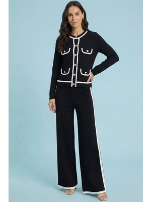 Guitar Yüksek Bel Siyah Triko Pantolon