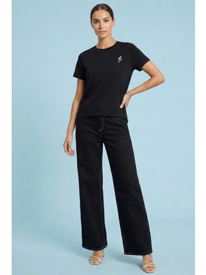 Guitar Oversize Siyah Saten T-Shirt