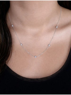 Afrodit Silver Zirkon taşlı Sıralı Tasarımlı 925 Ayar Gümüş Kolye