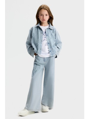 Ugly Duck 08-14 Yaş Arası Bedenlerde Kız Taşlı Pantolon Ceket Takım - Açık Mavi