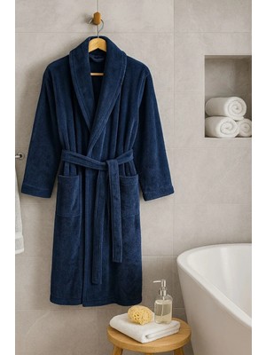 Lunga Vita Lacivert Kadife Büyük Bedenli Lüks Bornoz