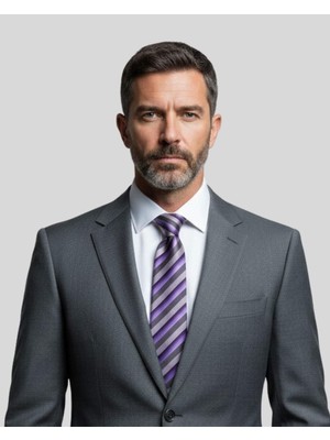 1001 Kravat Lila Gri Çizgili 8 cm Genişliğinde Kravat