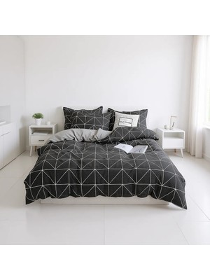 Mulberry Antrasit Çift Taraflı Geometrik Desenli Battal Boy Nevresim Takımı 240 x 260 cm