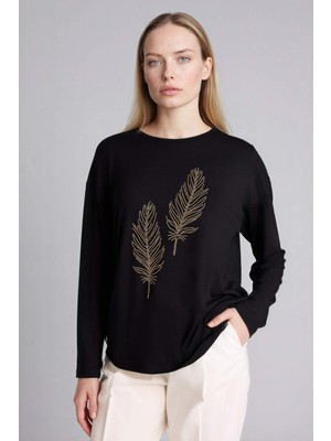 DeFacto Relax Fit Bisiklet Yaka Taş Baskılı Uzun Kollu Tişört H1203AX26SP