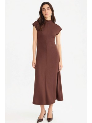 DeFacto Yarım Balıkçı Yaka Ribana Kısa Kollu Midi Elbise F9956AX25AU
