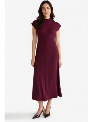 DeFacto Yarım Balıkçı Yaka Ribana Kısa Kollu Midi Elbise F9956AX25AU