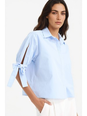 DeFacto %100 Pamuk Regular Fit Bağlama Detaylı Poplin Gömlek F9139AX25WN