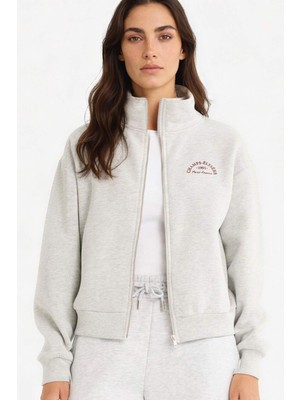 DeFacto Relax Fit Yarım Balıkçı Yaka Baskılı Kalın Fermuarlı Sweatshirt F7890AX25AU