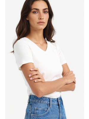 DeFacto %100 Pamuk Slim Fit Basic Ribana Tişört I1080AZ25AU