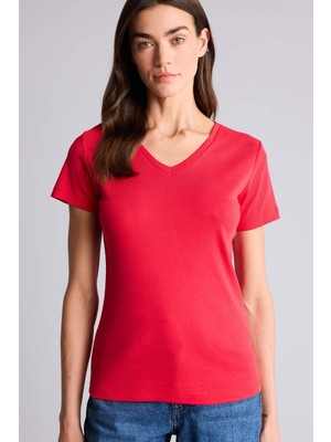 DeFacto Slim Fit V Yaka Basic Düz Ribana Kısa Kollu Tişört I1080AZ26SP