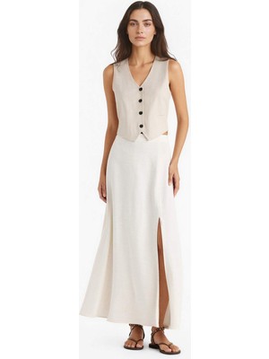 DeFacto A Kesim Normal Bel Yırtmaçlı Keten Karışımlı Maxi Etek E6024AX25SM