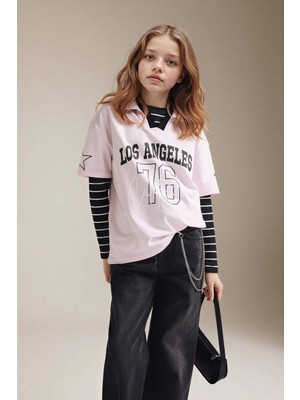 DeFacto Oversize Polo Yaka Baskılı Tişört Kız Çocuk G8466A826SM