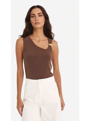 DeFacto Slim Fit Dar Kesim Aksesuar Detaylı Tek Omuzlu Bluz F5086AX25SM