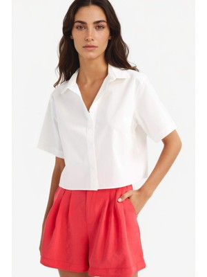 DeFacto %100 Pamuk Regular Fit Poplin Kısa Kollu Beyaz Gömlek F8580AX25SM