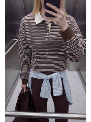 DeFacto %100 Pamuk Loose Fit Çizgili Sweatshirt G9460AX26SP