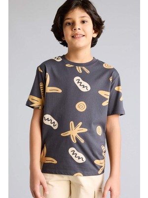 DeFacto New Regular Fit Bisiklet Yaka Floral Kısa Kollu Tişört Erkek Çocuk G7472A826SM