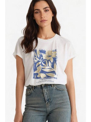 DeFacto Bisiklet Yaka Çiçekli Kısa Kollu Tişört G1882AX25AU