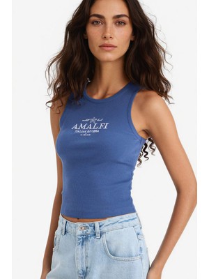 DeFacto Slim Fit Baskılı Halter Yaka Fitilli Kaşkorse Atlet F6239AX25HS