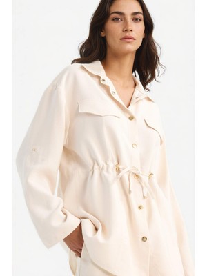 DeFacto Regular Fit Beli Lastikli Tencel İnce Ceket F6241AX25AU