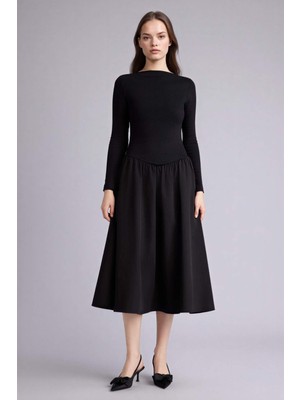 DeFacto Kayık Yaka Poplin Uzun Kollu Midi Elbise H0554AX26SP