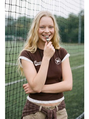 DeFacto Fitted Baskılı Ribana Tişört H1099AX26SP