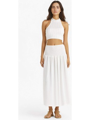 DeFacto A Kesim Normal Bel Gipeli Bürümcük Beyaz Maxi Etek F7074AX25SM