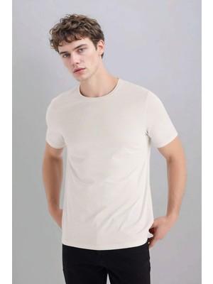 DeFacto Slim Fit Dar Kesim Bisiklet Yaka Modal Karışımlı Pamuklu Basic Düz Kısa Kollu Tişört M6606AZ25SP