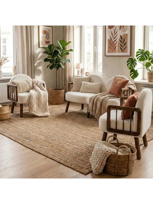 Tosca Bohem Çay Seti Ceviz Ahşap, Kırık Beyaz (1 Adet Ikili Berjer 2 Adet Tekli Berjer)