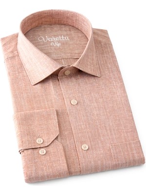 Varetta Erkek Rose Gold Gömlek Uzun Kollu Keten Efektli Cepli Pamuklu