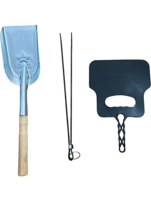 Royal Rain Store Mangal Aksesuar Seti 3 Parça, Kürek, Köz Maşası, Yelpaze