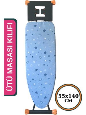 Asev Home İpli Ayarlanabilir Isıya Dayanıklı stoperli Keçeli Ütü Masası Kılıfı Örtüsü Bezi 55X140CM Gökyüzü