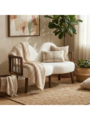 Tosca Bohem Ikili Berjer Ceviz Ahşap, Kırık Beyaz