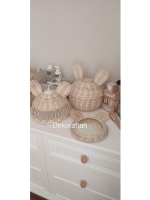 Rattan ve Bambu ile Şık Avize, Sepet ve Ayna Seti, Doğal Dekorasyon Şıklığı